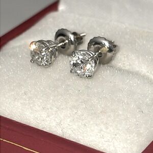 Solid Stamped 14K White Gold Natural 1.00CTW Diamond Stud Earrings Screw Backs